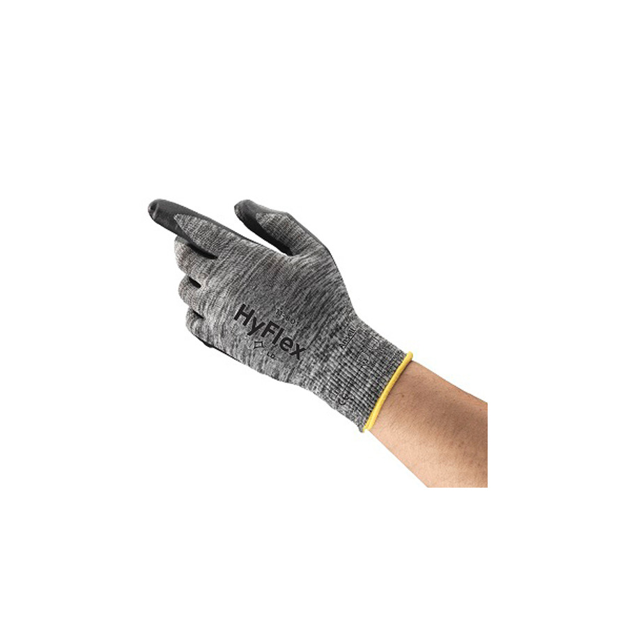 Ansell 11-801 Gloves, HyFlex, Foam Nitrile, Black/Gray, Medium, Pair