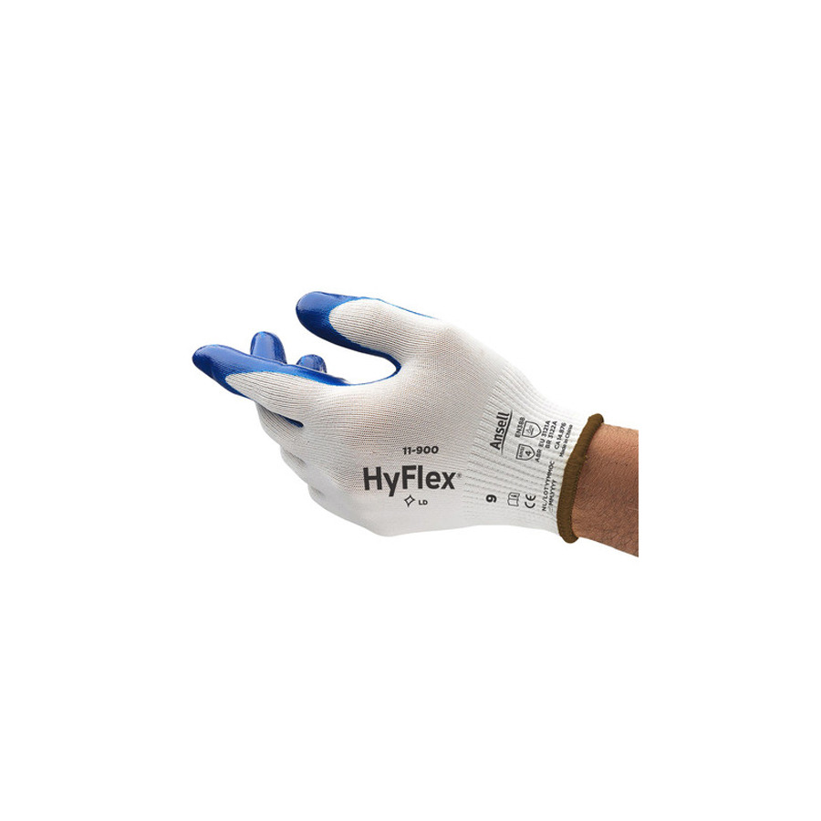 Ansell 103348 Gloves, HyFlex 11-900, Oil-Repellent, Industrial, Nitrile Coating, Nylon Liner, Size 7, Pair