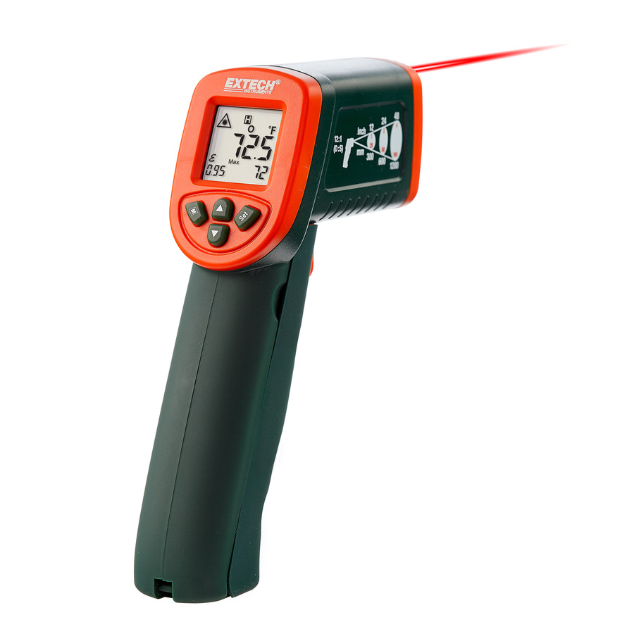 Extech IR267 Infrared Thermometer, Type K, Compact, High/Low Alarm, Backlit LCD Display