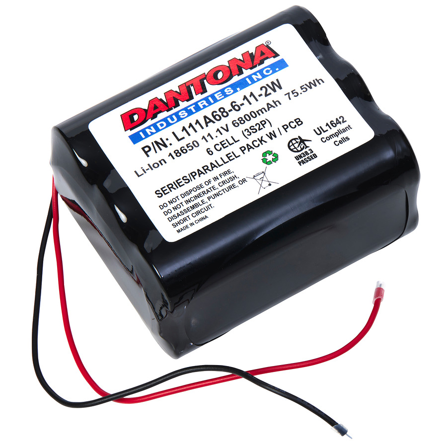 Dantona L111A68-6-11-2W Battery Pack, 11.1V, 3400 mAh Capacity, Lithium Ion