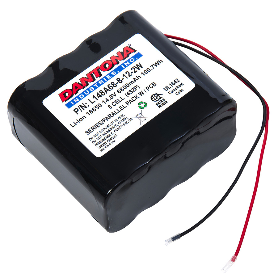 Dantona L148A68-8-12-2W Battery Pack, 14.8V, 6800 mAh Capacity, Lithium Ion