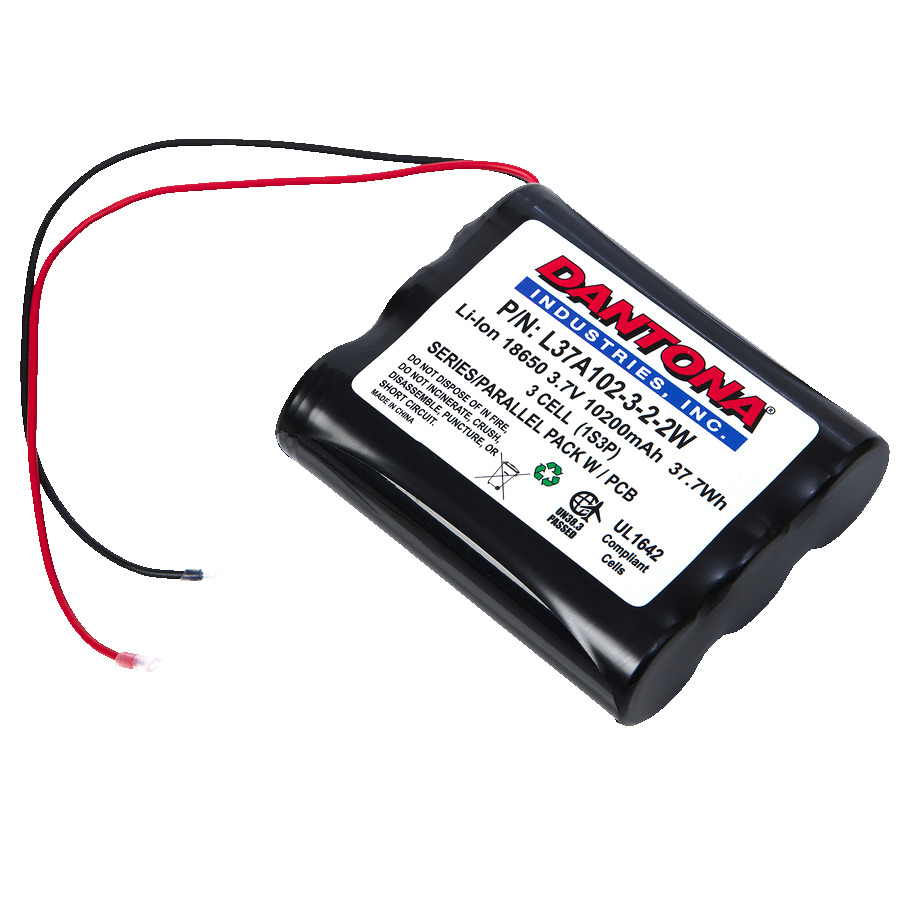 Dantona L37A102-3-2-2W Battery Pack, 3.7V, 10200 mAh Capacity, Lithium Ion