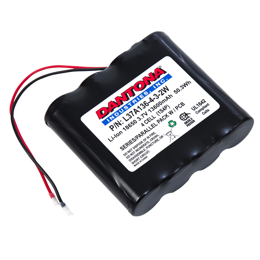 Dantona L37A136-4-3-2W Battery Pack, 3.7V, 13600 mAh Capacity, Lithium Ion