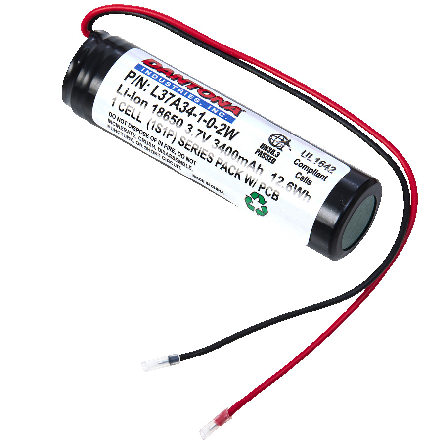 Dantona L37A34-1-0-2W Battery Pack, 3.7V, 3400 mAh Capacity, Lithium Ion