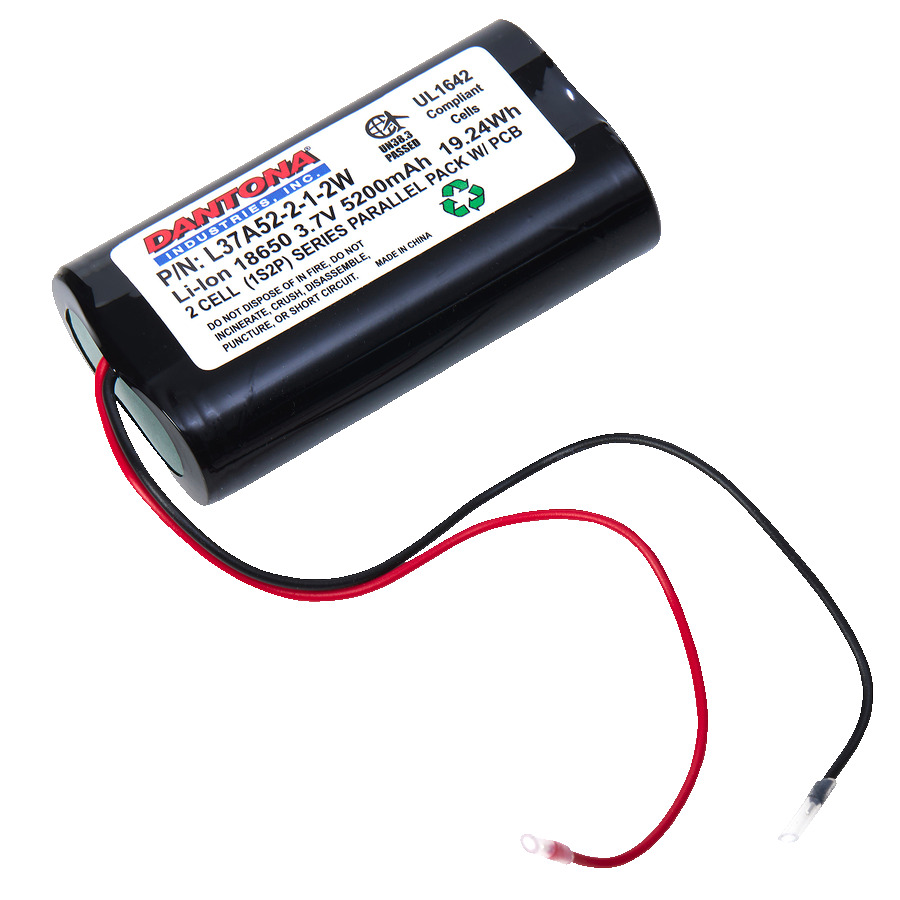 Dantona L37A52-2-1-2W Battery Pack, 3.7V, 5200 mAh Capacity, Lithium Ion