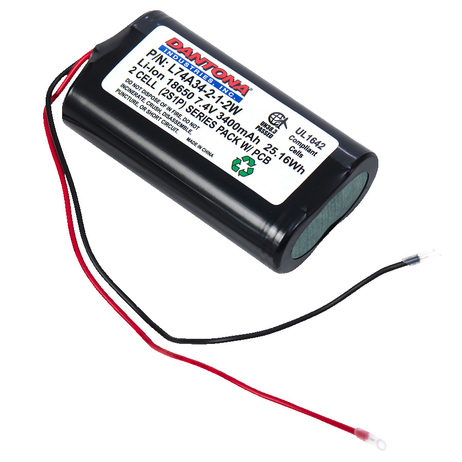 Dantona L74A34-2-1-2W Battery Pack, 7.4V, 3400 mAh Capacity, Lithium Ion