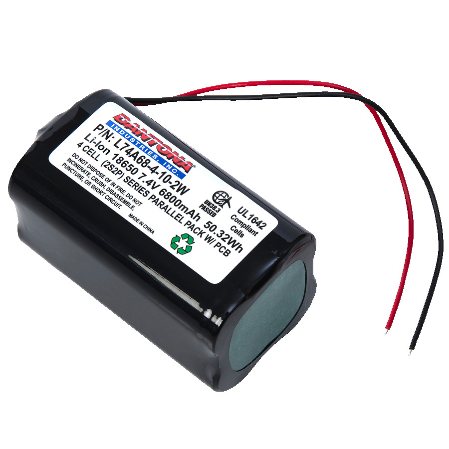 Dantona L74A68-4-10-2W Battery Pack, 7.4V, 6800 mAh Capacity, Lithium Ion