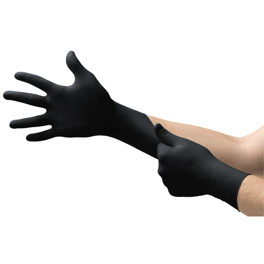 Ansell BD-1001-PF Exam Gloves, MICROFLEX Black Dragon, Latex, Black, Small, Pack