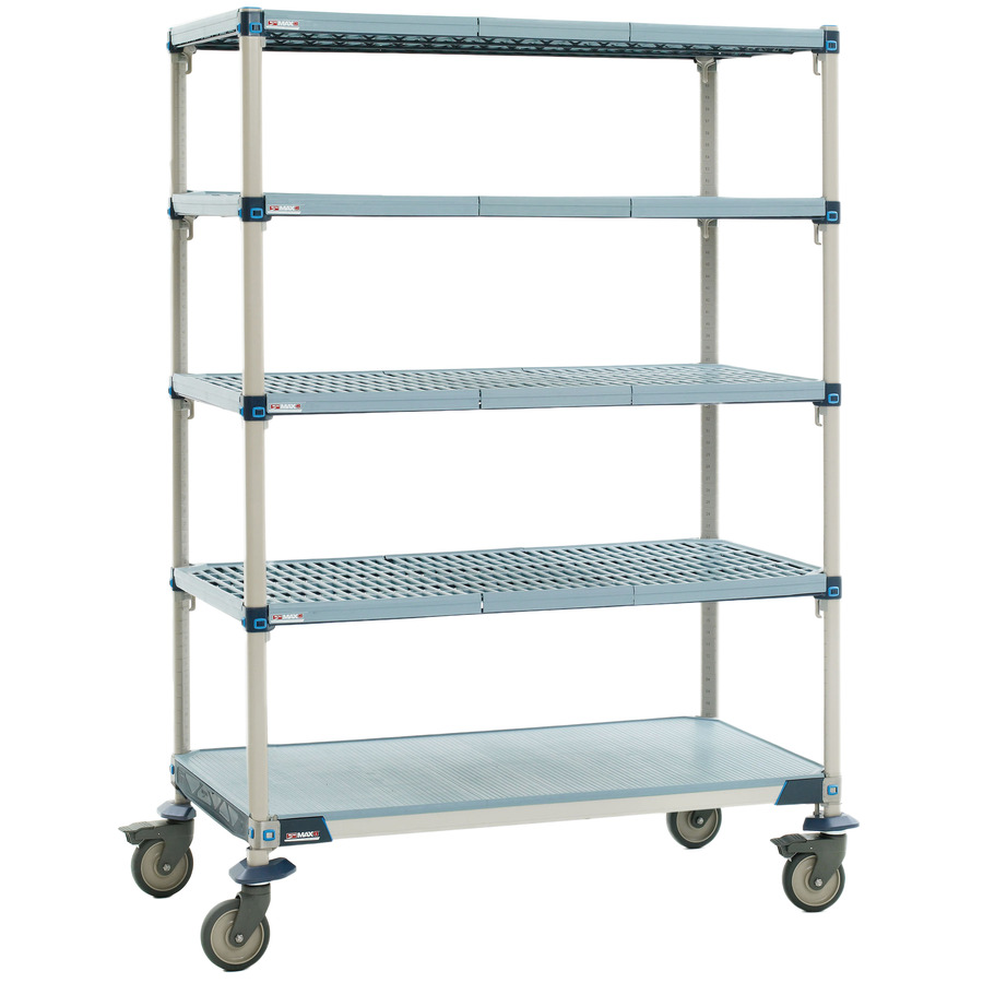 Metro MQ-243680G-MP-5 5-Shelf Industrial Plastic Mobile Cart, Solid Bottom Shelf, 24"x36"x80"