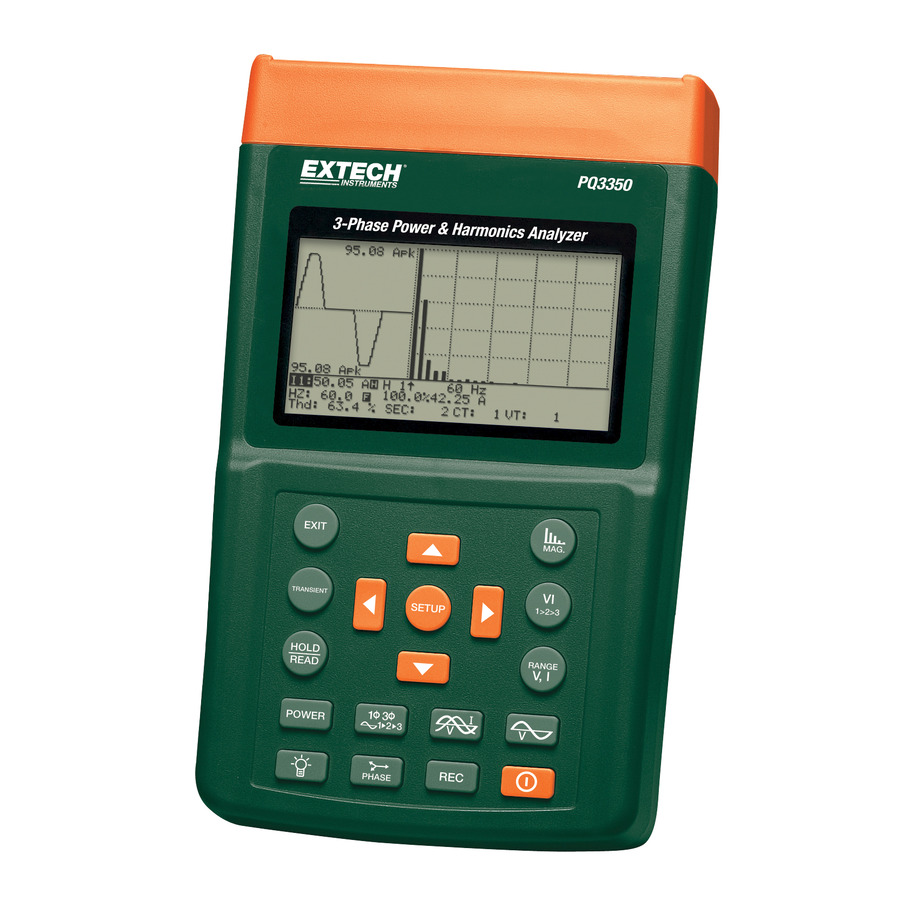 Extech PQ3350 Power & Harmonics Analyzer Kit, 3-Phase, Large Display, 35 Parameters, w/Test Leads