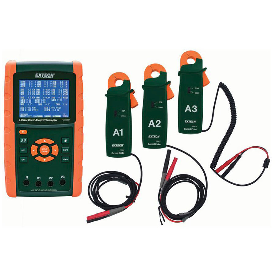 Extech PQ3450-2-NIST Datalogging Power Analyzer Kit, 200A with NIST