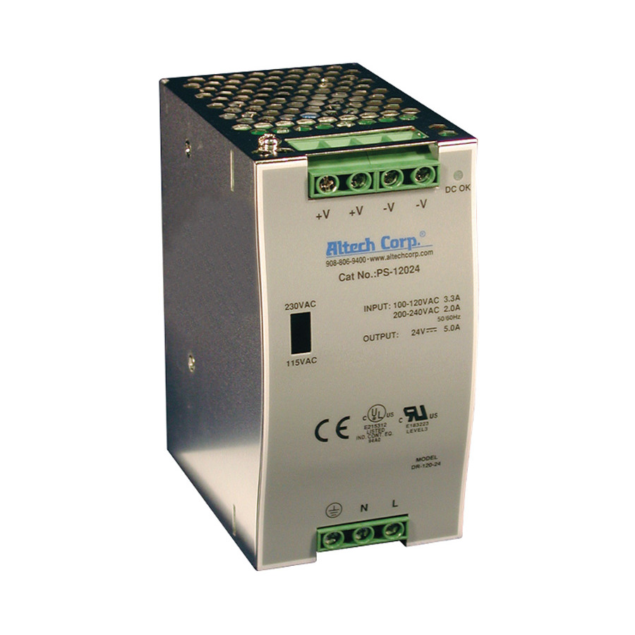 Altech PS-12012 Power Supply, Robust Metal Housing, Pfc Function, 10A, 75W - 960W Rated Power, Three Phase Universal Input, PS-120 Series