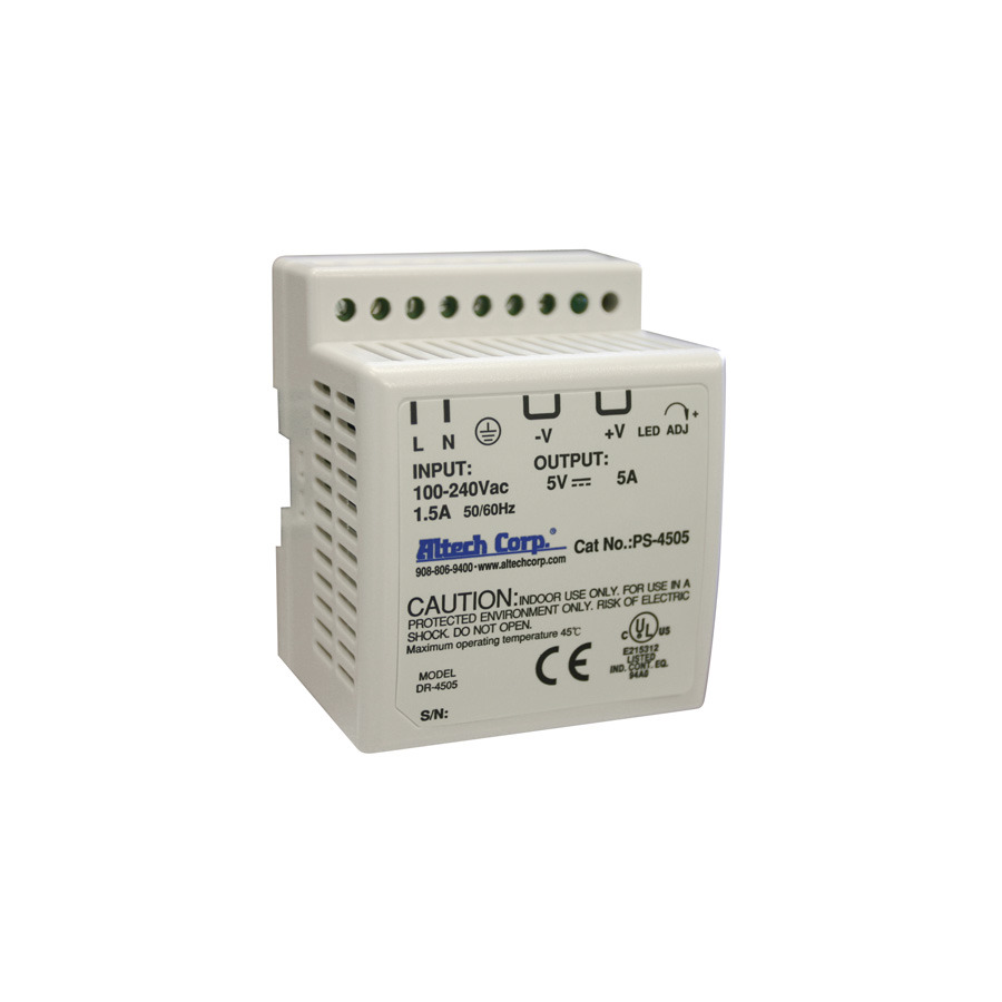 Altech PS-4505 Power Supply, Low Profile, Plastic Housing, 5A, 10W - 100W Rated Power, Universal Single Phase Input, PS-45 Series