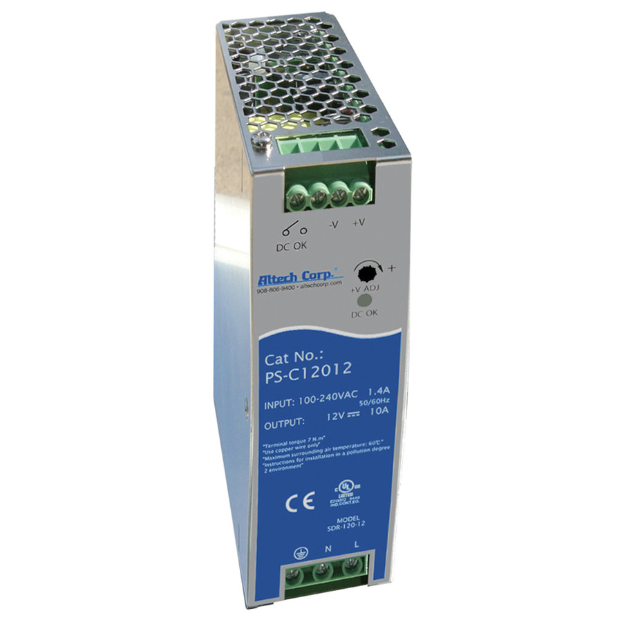 Altech PS-C12012 Power Supply, Narrow, Small Metal Housing, 10A, 10A, 120W - 480W Rated Power, Single And Two Phase Wide Input PS-C120 Series