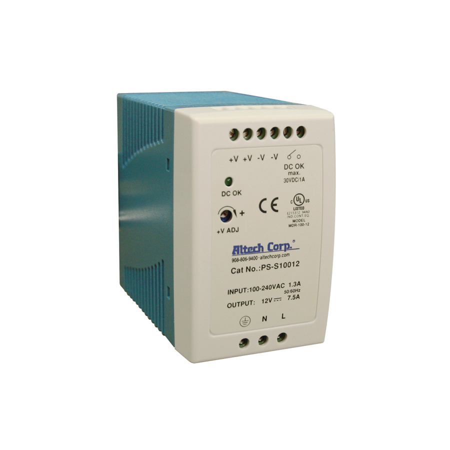 Altech PS-S10012 Power Supply, Slim Line, Plasic Housing, Dc Ok Contact, 7.5A, 10W - 100W Rated Power, Universal Single Phase Input, PS-S60 Series