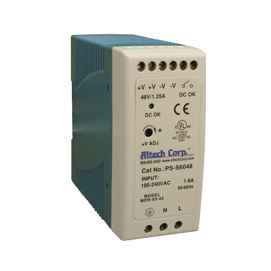 Altech PS-S6005 Power Supply, Slim Line, Plasic Housing, Dc Ok Contact, 10A, 10W - 100W Rated Power, Universal Single Phase Input, PS-S60 Series