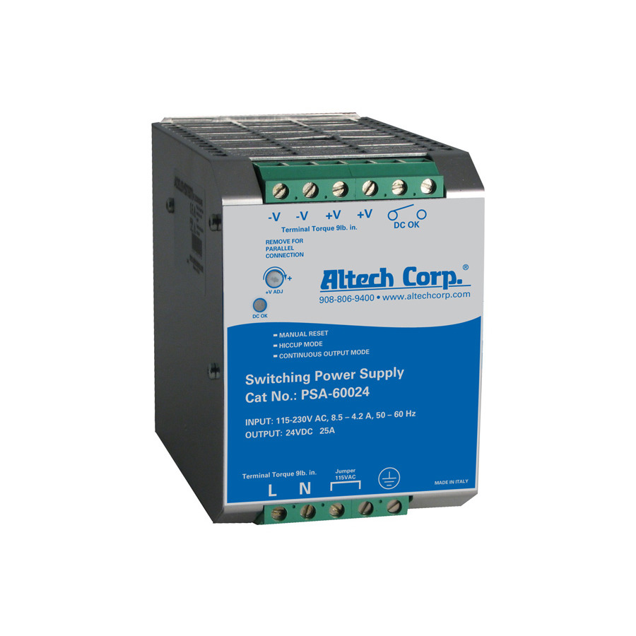 Altech PSA-60024 Power Supply, Flex Power, Solid Metal Housing, 25A, 120 - 600 W Rated Power, Two/Three Phase Input PSB-120 Series