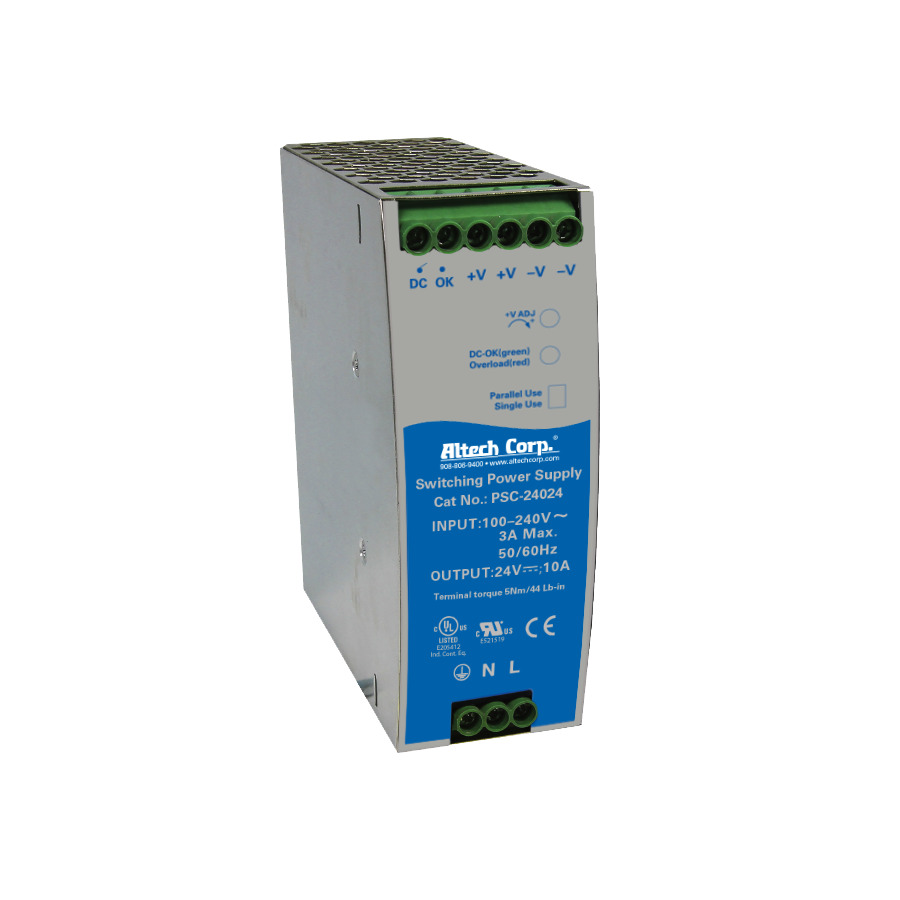 Altech PSC-24024 Power Supply, DinRail, 240W, 10A, 85-264VAC In, 24VDC Out, Comp.PFC, PSC Series