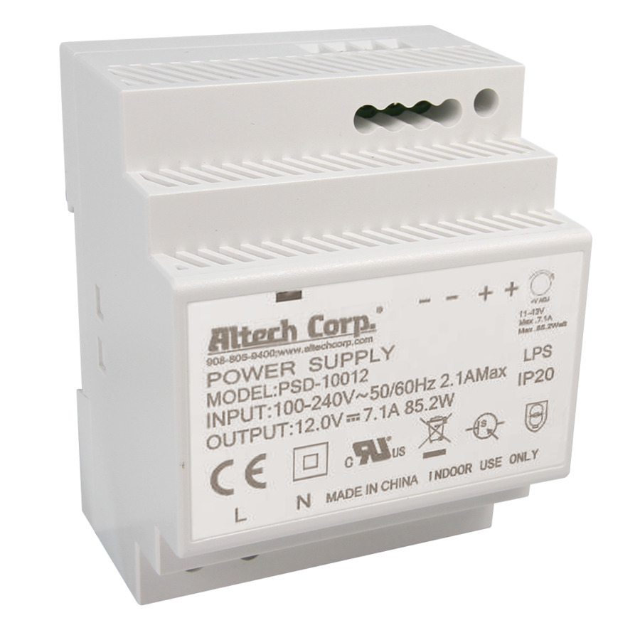 Altech PSD-10012 Power Supply, Din Rail, 100W, Univ 90-264VAC In, 12VDC Out, 7.1A, CII, PSD Series