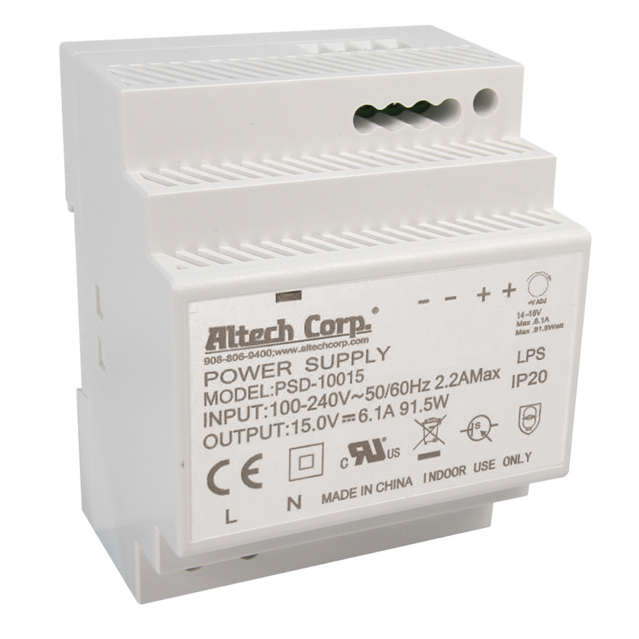 Altech PSD-10015 Power Supply, Din Rail, 100W, Univ 90-264VAC In, 15VDC Out, 6.13A, Cll, PSD Series