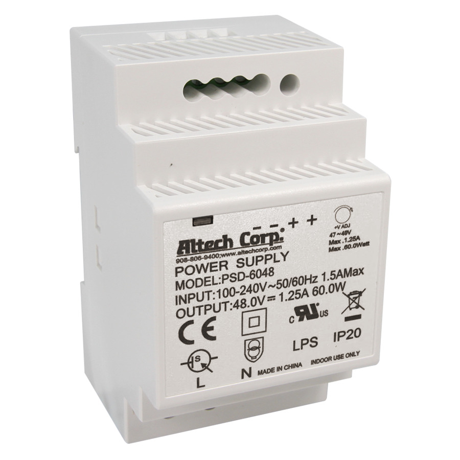 Altech PSD-6048 Power Supply, Din Rail, 60W, Univ 90-264VAC In, 48VDC Out, 1.25A, Cll, PSD Series