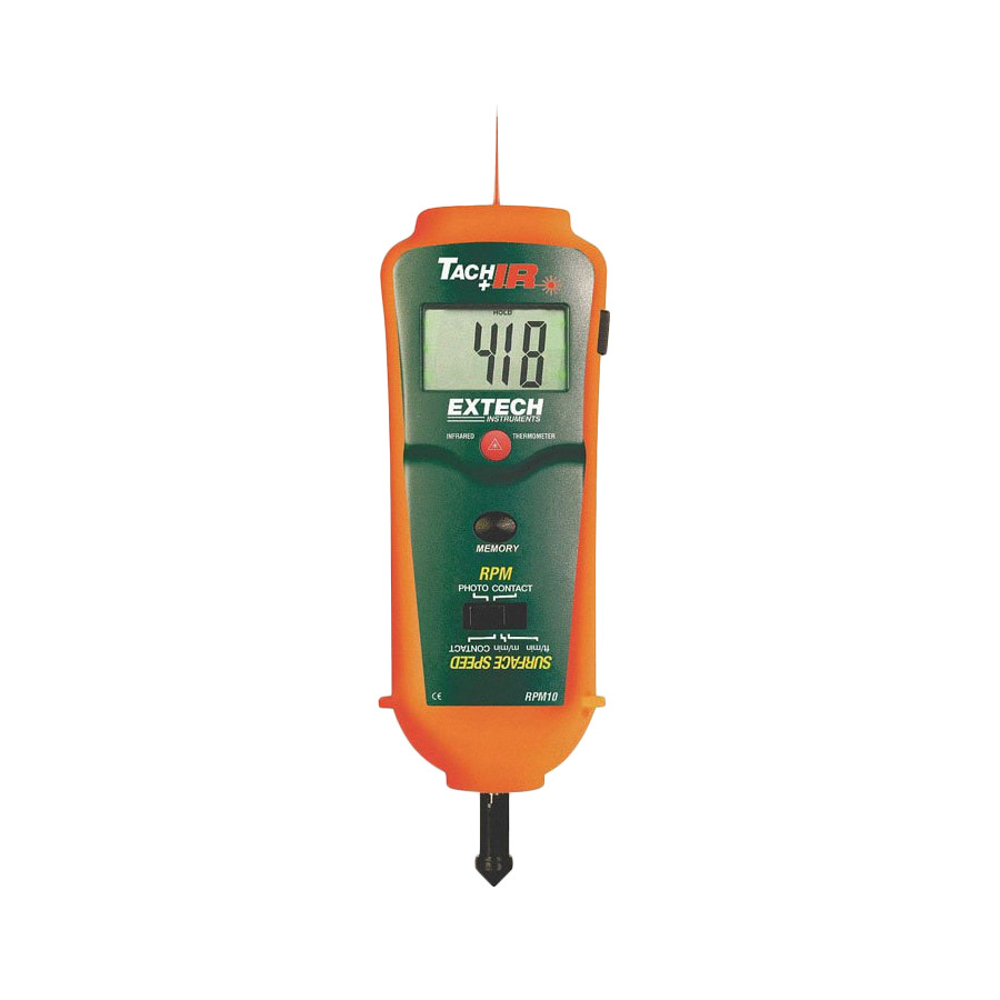 Extech RPM10-NIST Photo/Contact Tachometer with built-in InfraRed Thermometer and NIST