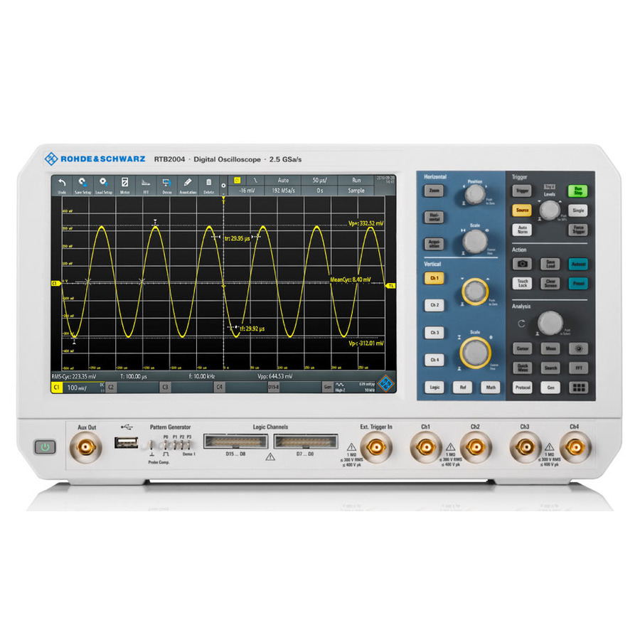 Rohde & Schwarz RTB2004EDU Digital Oscilloscope, 70 MHz, 4 Channel, EDU Bundle, Arbitrary Waveform Generator, RTB2000 Series