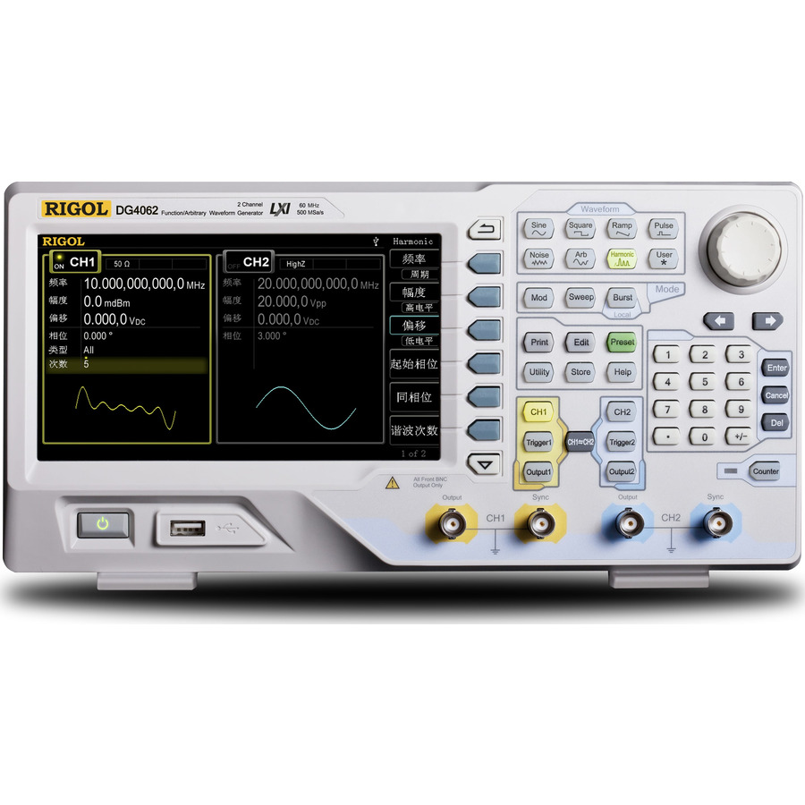 RIGOL DG4062 Arbitrary Waveform Generator, 60 MHz, 2 Channel, 500 MS/s, 14bit Resolution, 16 kpts, DG4000 Series