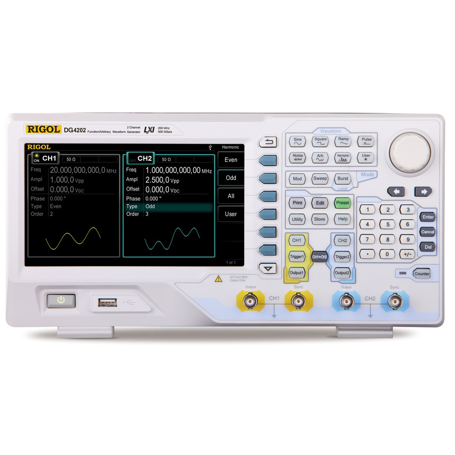 RIGOL DG4202 Arbitrary Waveform Generator, 200 MHz, 2 Channel, 500 MS/s, 14bit Resolution, 16 kpts, DG4000 Series