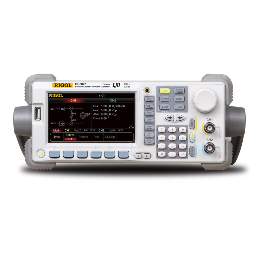 RIGOL DG5072 Arbitrary Waveform Generator, 70 MHz, 2 Channel, 1 GS/s, 14bit Resolution, 128 Mpts, DG5000 Series