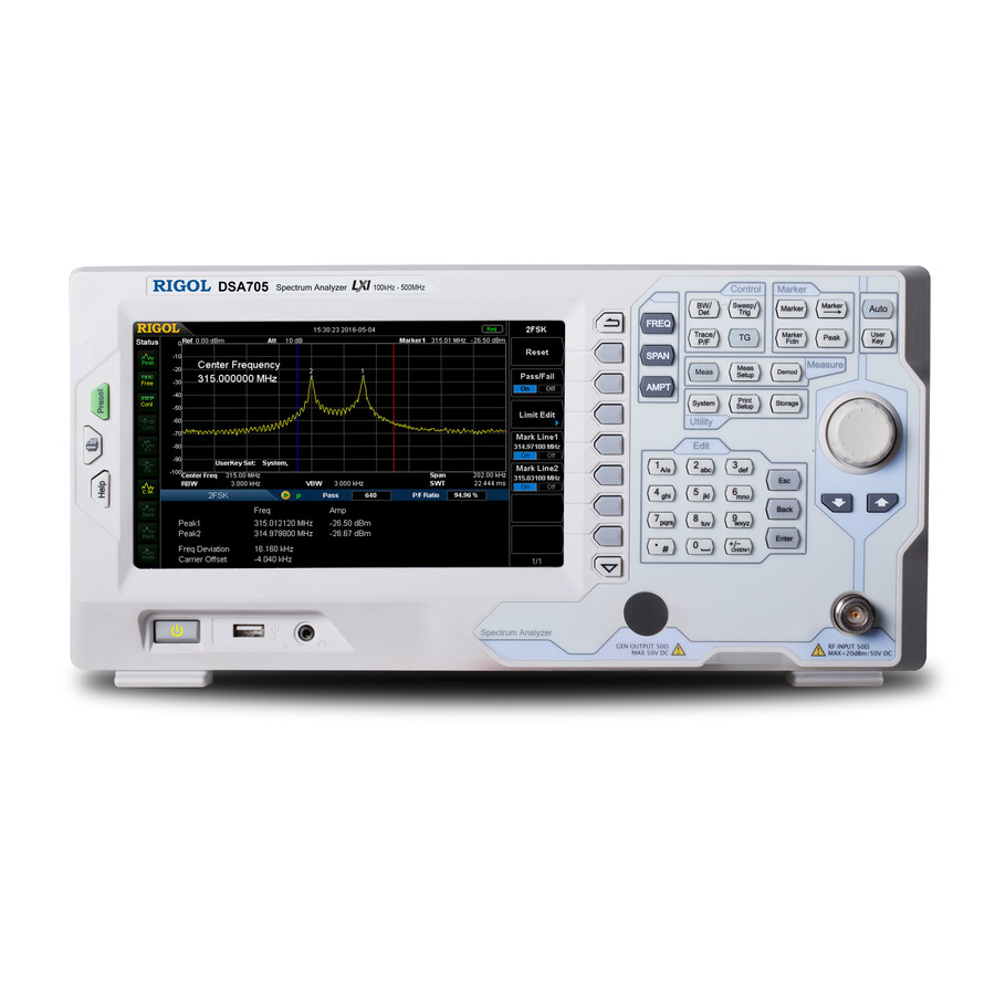 RIGOL DSA705 RF Spectrum Analyzer, Benchtop, 100 kHz to 500 MHz, DSA700 Series