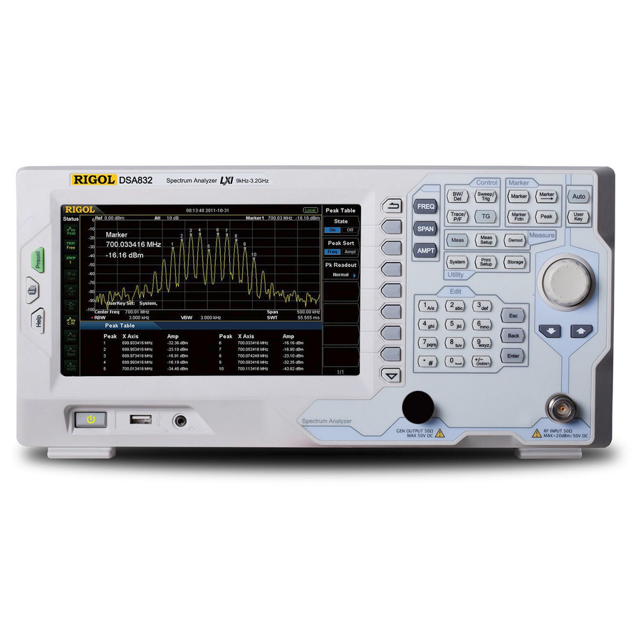 RIGOL DSA832 RF Spectrum Analyzer, Benchtop, 9 kHz to 3.2 GHz, 0.5 ppm, DSA800 Series