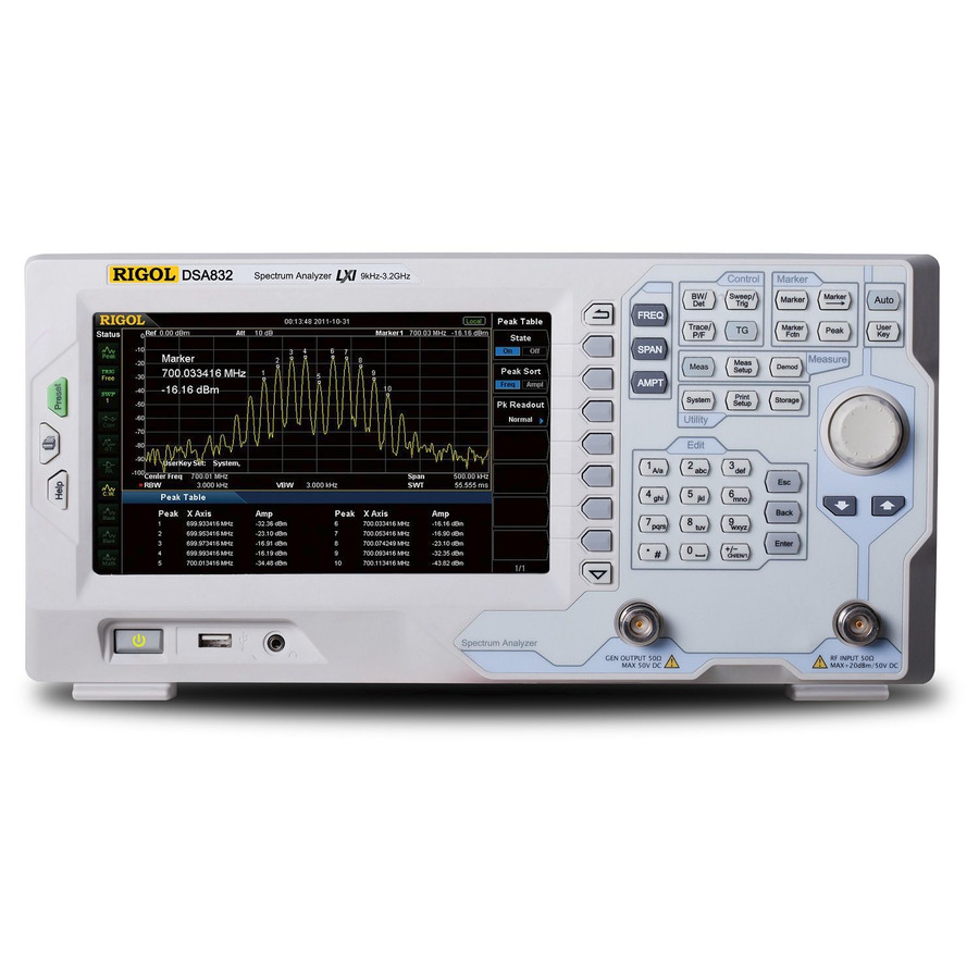 RIGOL DSA832-TG RF Spectrum Analyzer, Benchtop, 9 kHz to 3.2 GHz, 0.5 ppm, Tracking Generator, DSA800 Series