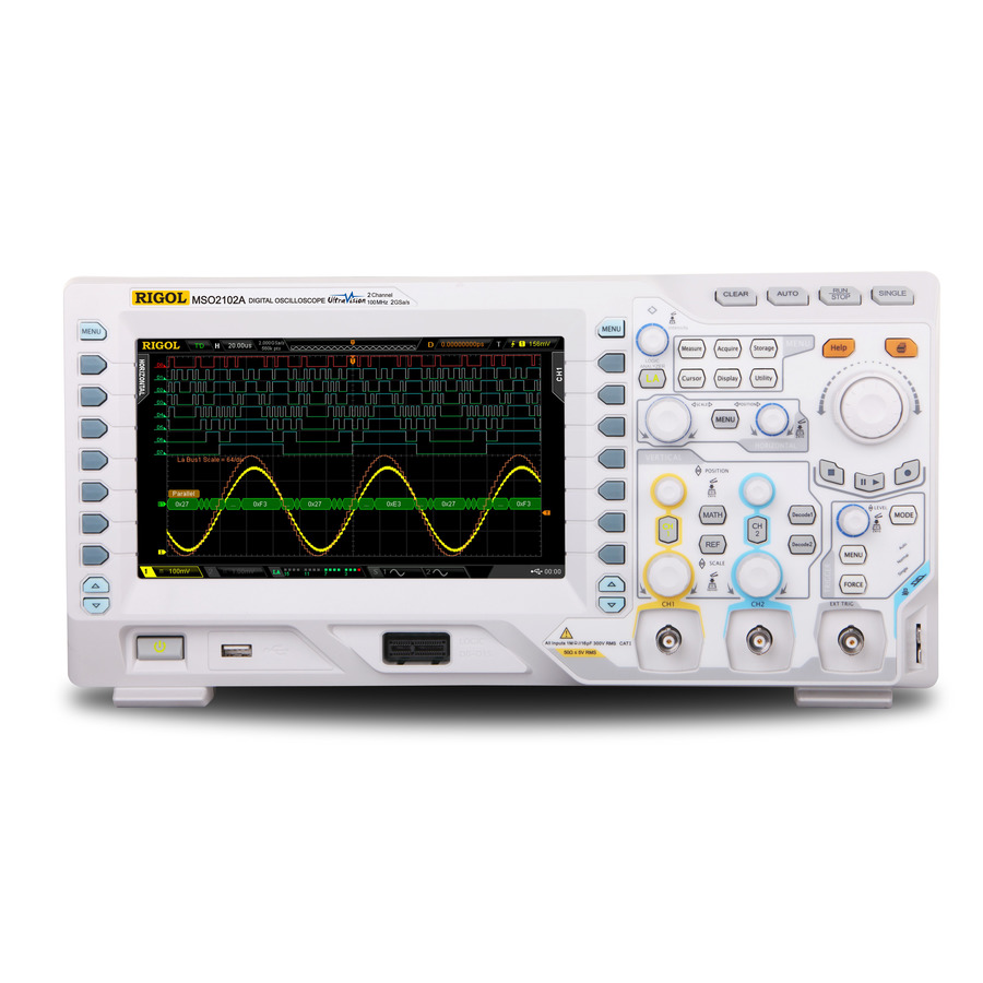 RIGOL MSO2102A-S Mixed Signal Oscilloscope, 100 MHz, 2 + 16 Channel, 2 GS/s, 14 Mpts, 50 Ohm Input, 2 Channel Source, MSO2000A Series