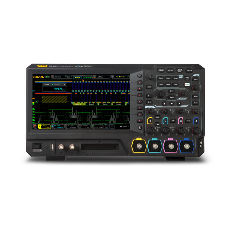 RIGOL MSO5072 Mixed Signal Oscilloscope, 70 MHz, 2 + 16 Channel, 8 GS/s, 100 Mpts, MSO5000 Series