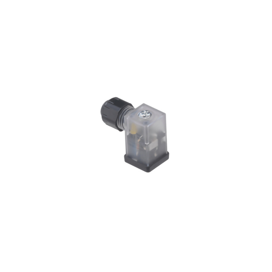 Molex S25200TA1H2TSN mPm DIN Valve Connector, Form C-8mm, External Threads, 2 Pole Plus Ground with A1 Circuit, 24V, Amber LED, Transparent, Nitrile Gasket, Bulk Pack, Mounted