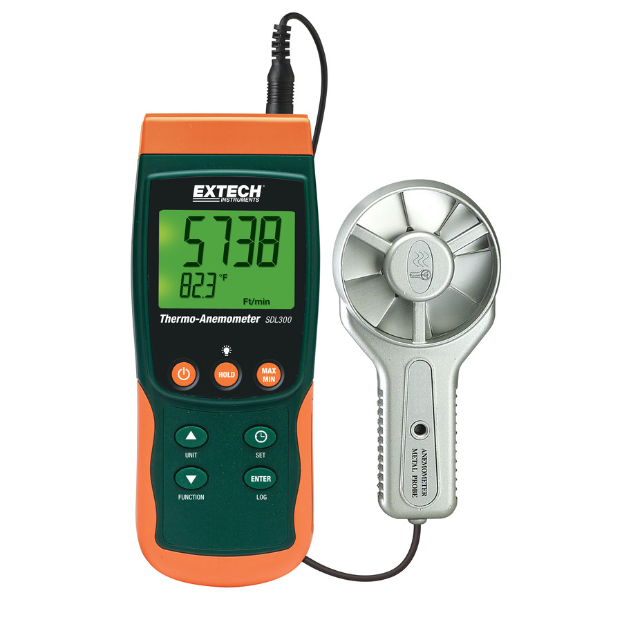 Extech SDL300 Anemometer, Datalogger, Airflow/Temp, Metal Vane, SD Card, Excel Format, Data Hold