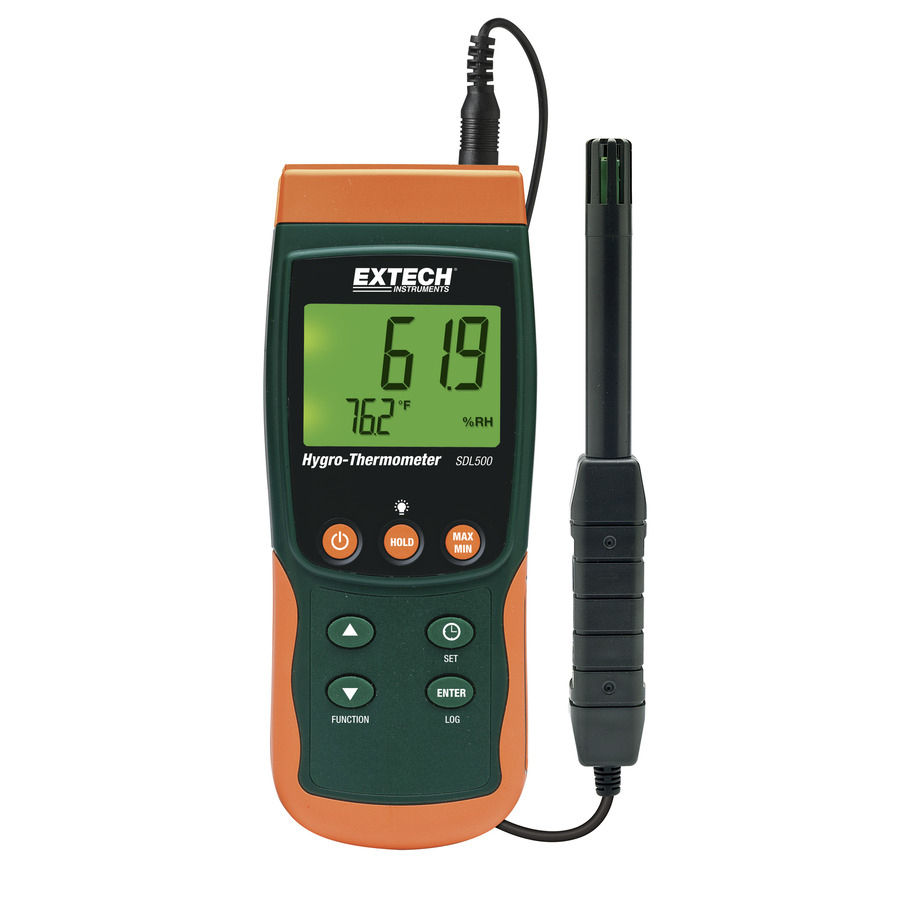 Extech SDL500 Humidity Meter/Datalogger, RH/Temp/Dew-Point/Wet-Bulb, Adjustable Sampling Rate, LCD