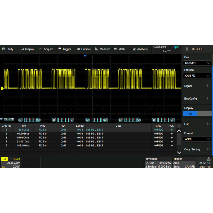 Siglent SDS2000XP-CANFD CAN FD Trigger/Decode Oscilloscope Software Option, SDS2000X+ Series