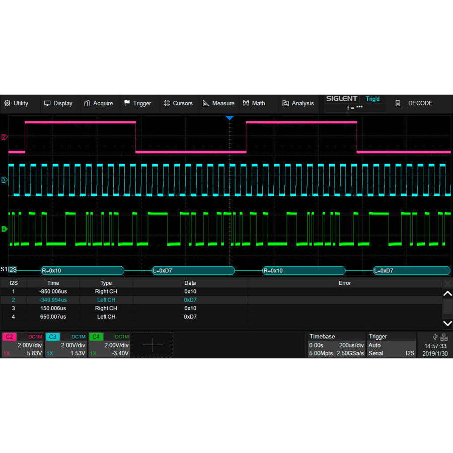 Siglent SDS2000XP-I2S I2S Trigger/Decode Oscilloscope Software Option, SDS2000X+ Series