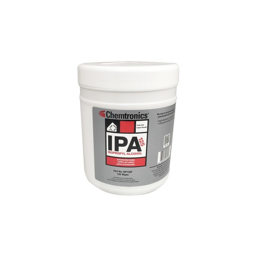 Chemtronics SIP125P Cleanroom Wipes, Alcohol Wipes, Pre Saturated 70% IPA, 5"x8", 100/tub