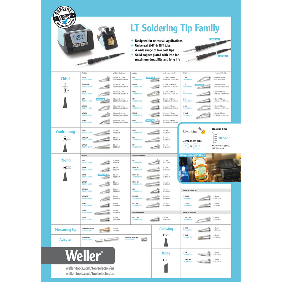 Weller T0054443799 Soldering Tip, Chisel, .8mm, LT Series