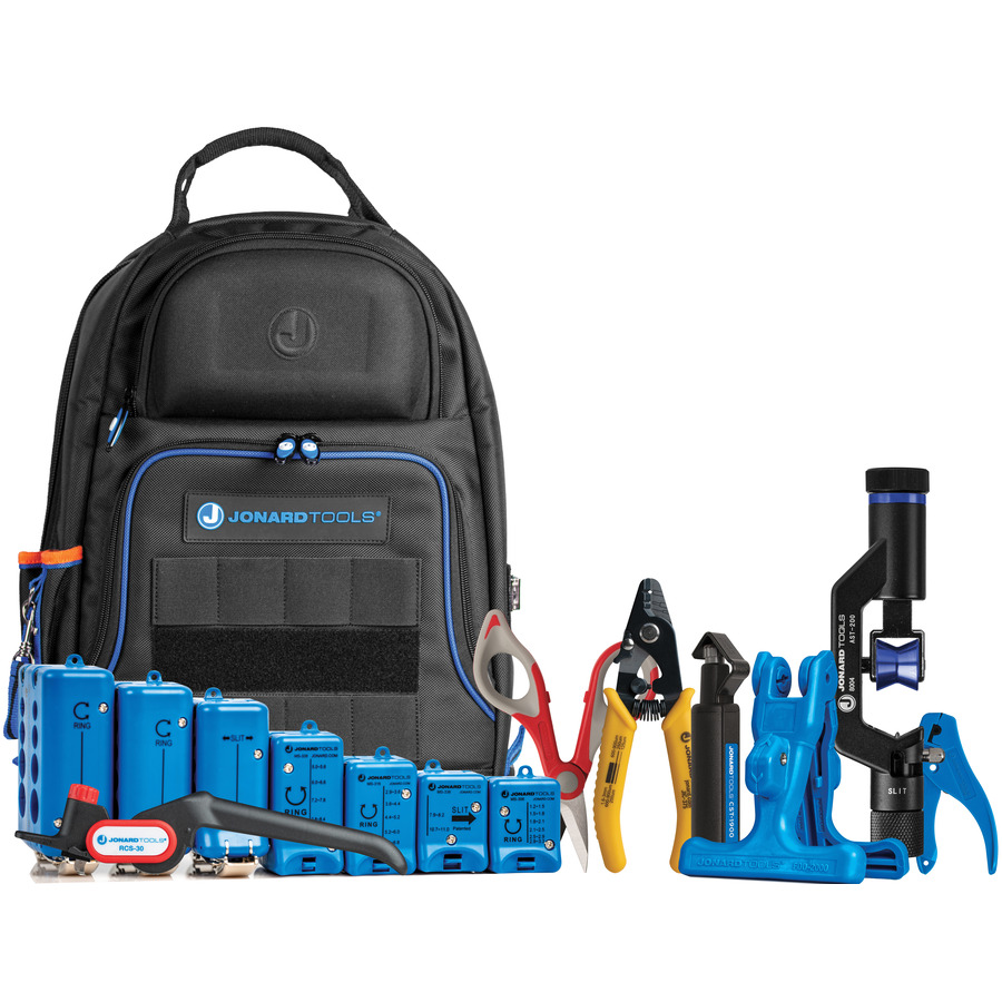 Jonard Tools TK-107B Fiber Optic, Wire Cutting Shears, Mid Span Slit and Ring Tool, Backpack Kit