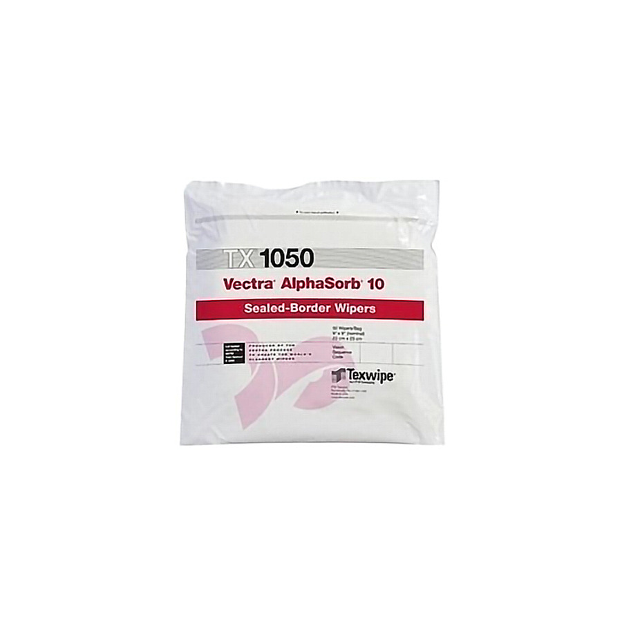 ITW Texwipe TX1050 Cleanroom Wipes, AlphaSorb, 2-Ply, Double-Knit, 9x9" 100/Bag