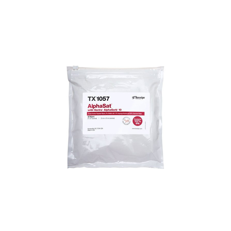 ITW Texwipe TX1057 Cleanroom Wipes, AlphaSorb, 9x9" , 40 Wipers/Bag