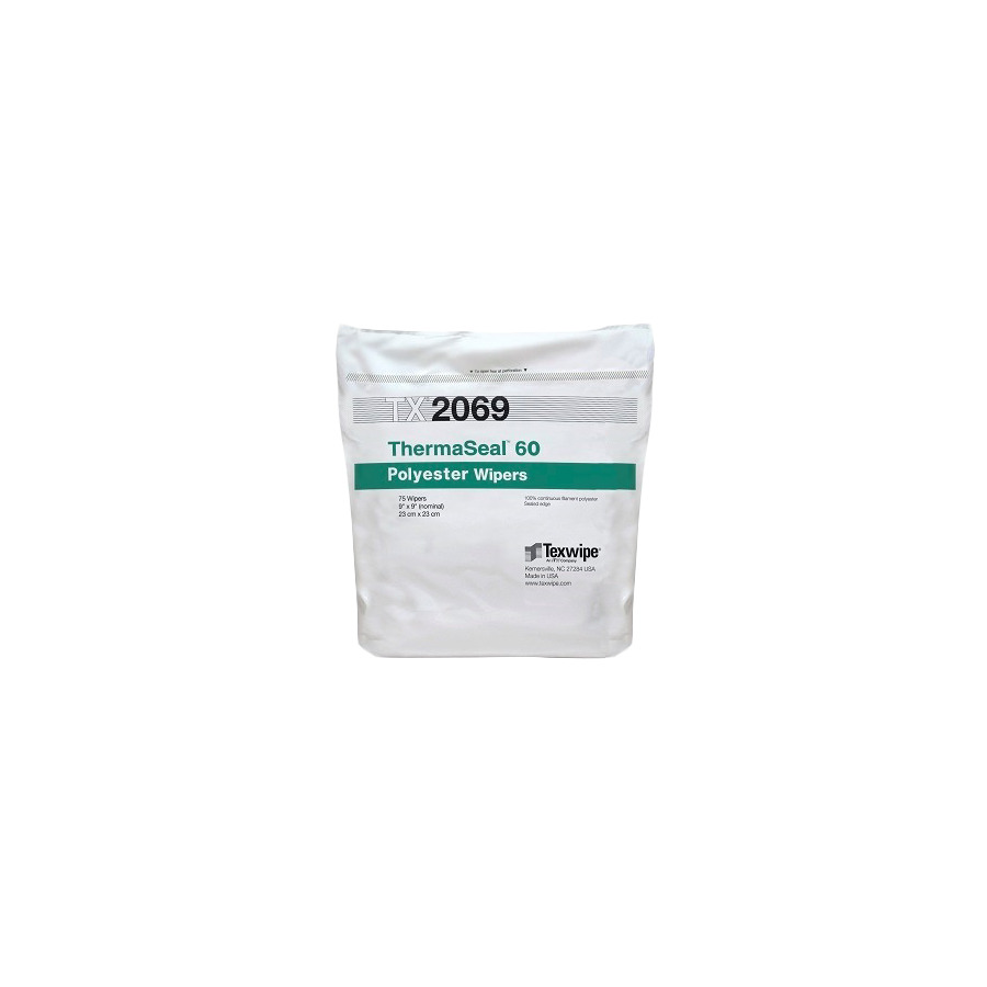 ITW Texwipe TX2069 Cleanroom Wipes, ThermaSeal 60 Polyester, 9"x9", 150/Bag