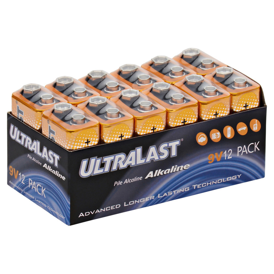 Ultralast UL129VB Household Battery, 9V, 550 mAh Capacity, Alkaline, 12/pk