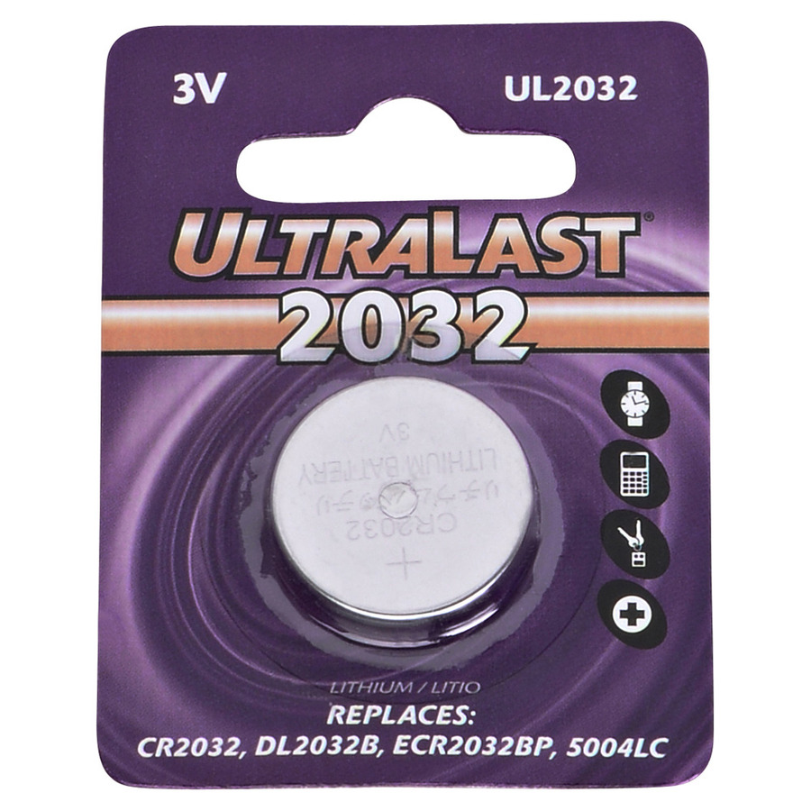 Ultralast UL2032 Coin Cell Battery, 3V, 220 mAh Capacity, Lithium