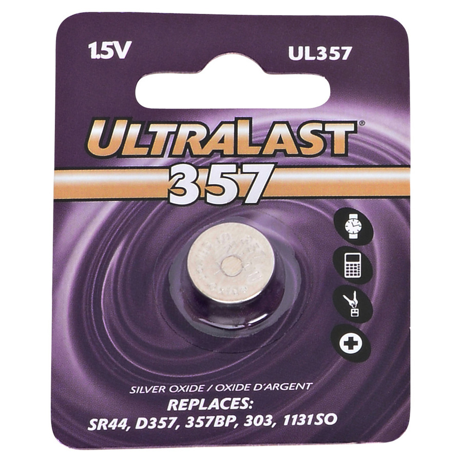 Ultralast UL357 Watch Battery, 1.55V, 155 mAh Capacity, Silver Oxide