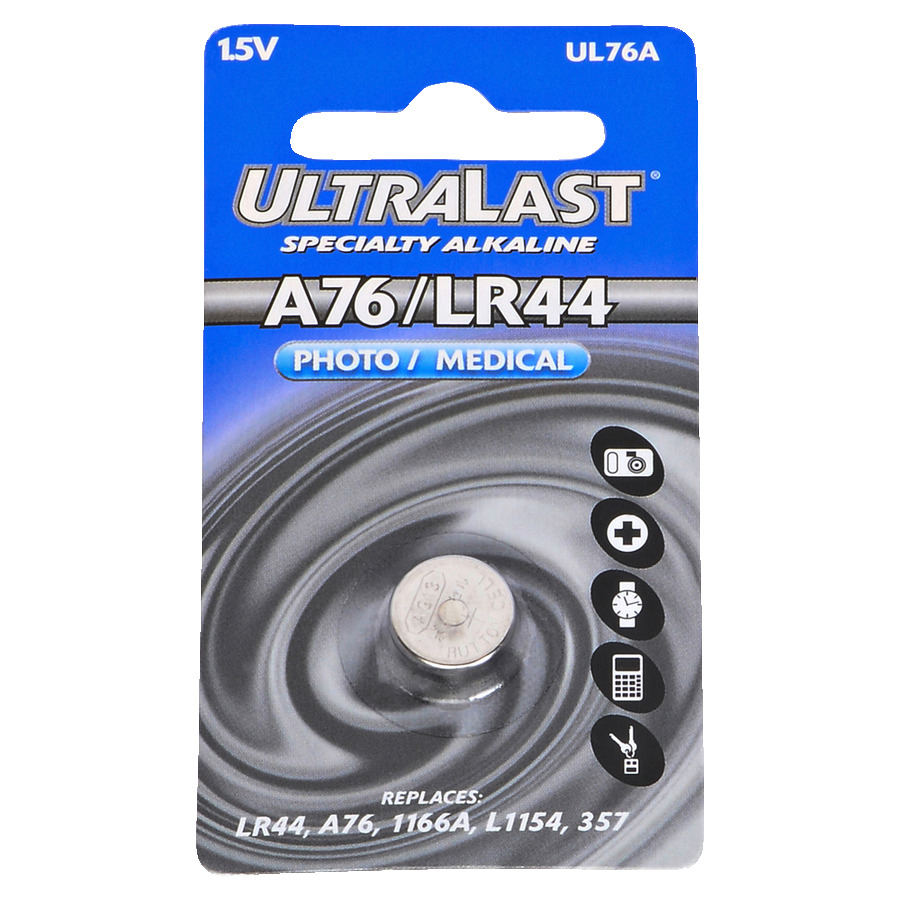 Ultralast UL76A Specialty Battery, 1.5V, 100 mAh Capacity, Alkaline